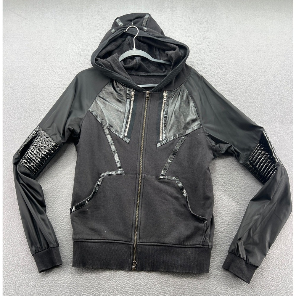 Adidas SLVR Jacket Mens L Black Mixed Media Full Zip Hoodie Futuristi